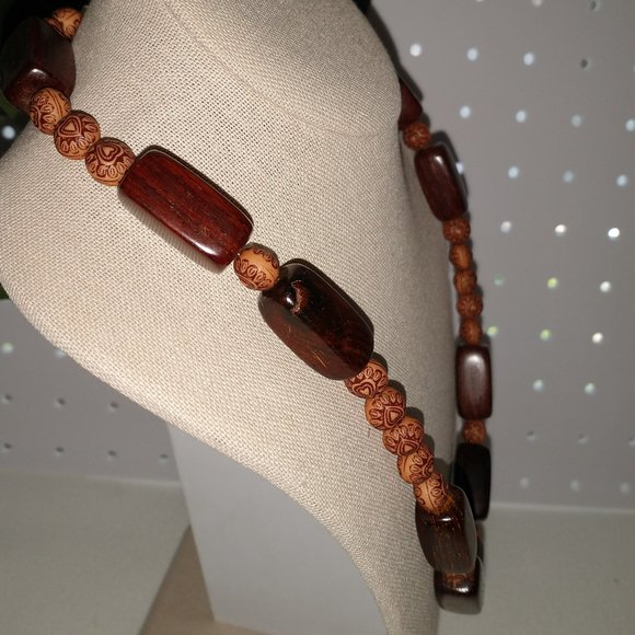 Chunky Woodn Beaded Necklace and Bracelet  / Man or Woman - Picture 3 of 6